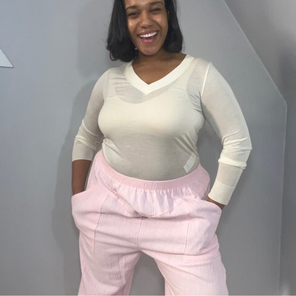 Vintage ballerina pink elastic waist cotton blend comfy lightweight ankle pants - Picture 13 of 14